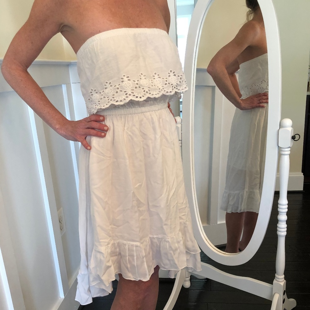 White Strapless Asymmetrical Dress